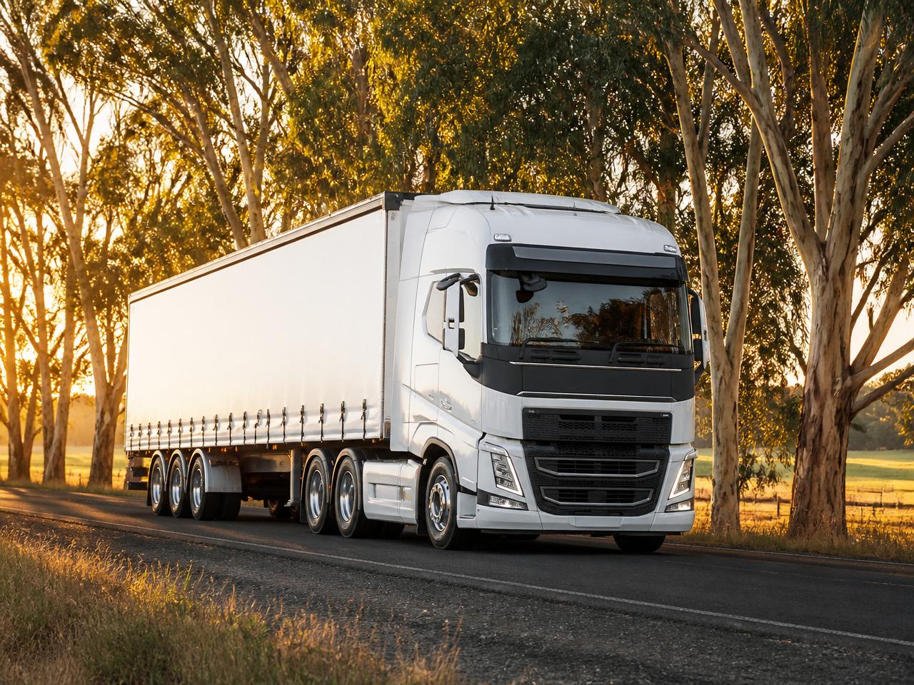 Freight truck on an open regional Australian highway at golden hour